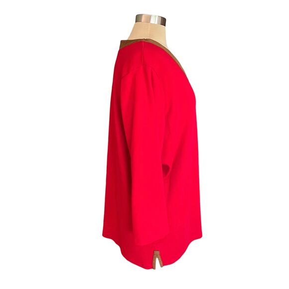 Lauren Ralph Lauren Red Knit Top Suede Contrast Details Size XL Fall Equestrian - Picture 2 of 7